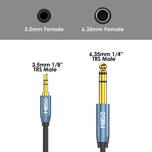 MillSO 6.35mm Male 1/4 to 3.5mm Male 1/8 TRS Stereo Audio Cable (16 Feet), Headphone Adapter 1/8 to 1/4 AUX Adapter for Guitar Amp, Keyboard, Piano, Amplifiers, Home Theater Devices, or Mixer