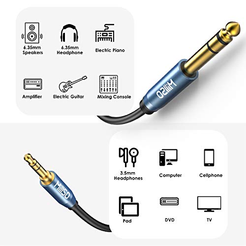 MillSO 6.35mm Male 1/4 to 3.5mm Male 1/8 TRS Stereo Audio Cable (16 Feet), Headphone Adapter 1/8 to 1/4 AUX Adapter for Guitar Amp, Keyboard, Piano, Amplifiers, Home Theater Devices, or Mixer