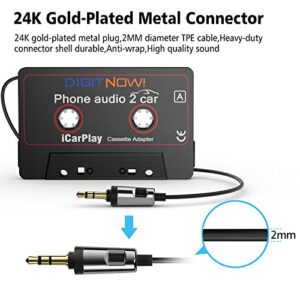 DIGITNOW Car Audio Cassette to Aux Adapter, 3.5mm Audio Cable Tape Player for Smartphone/MP3 Player/CD Player, 4.6 Inch Cable(Black)