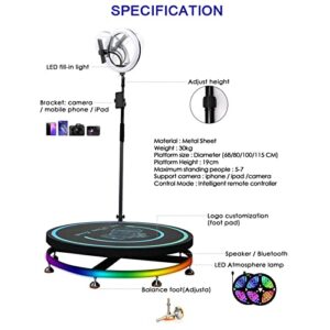 AFGZQ 360 Degree Photo Booth Wedding Event Slow Motion Spin Camera Selfie Platform Photobooth Studio Prop Video Automatic Turn Machine (Size : 68CM 26.8 in Flight Case)