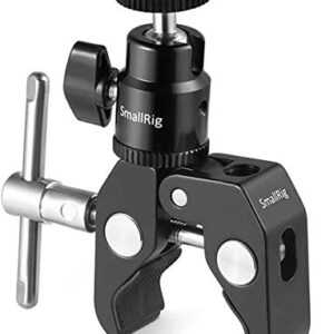 SmallRig Super Clamp Mount with Mini Ball Head Mount, Hot Shoe Adapter with 1/4 Screw for LCD Field Monitor, LED Lights, Flash, Microphone, for Gopro, for DJI Action 2, for Insta360 - 1124