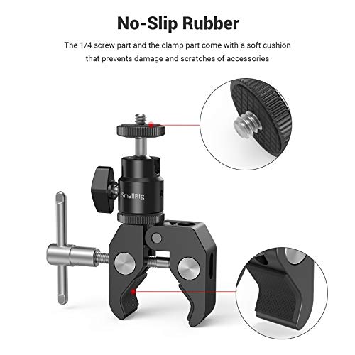 SmallRig Super Clamp Mount with Mini Ball Head Mount, Hot Shoe Adapter with 1/4 Screw for LCD Field Monitor, LED Lights, Flash, Microphone, for Gopro, for DJI Action 2, for Insta360 - 1124