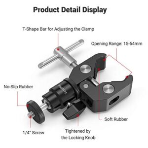 SmallRig Super Clamp Mount with Mini Ball Head Mount, Hot Shoe Adapter with 1/4 Screw for LCD Field Monitor, LED Lights, Flash, Microphone, for Gopro, for DJI Action 2, for Insta360 - 1124