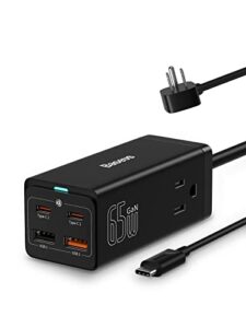 usb c charger baseus powercombo 65w usb c charging station with 2 outlets extender, fast charging, usb c wall charger compatible with macbook laptops iphone samsung ipad (100w type c cable included)