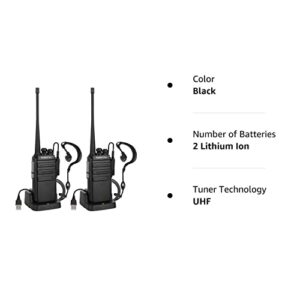Radioddity GA-2S Long Range Walkie Talkies for Adults UHF Two Way Radio Rechargeable with Micro USB Charging + Air Acoustic Earpiece with Mic, for School Retail Business (2 Pack)