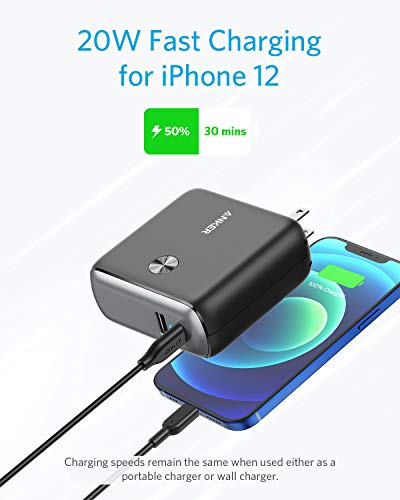 Anker PowerCore Fusion 10000, 20W USB-C Portable Charger 10000mAh 2-in-1 with Power Delivery Wall Charger for iPhone14/13/12 Series, iPad, Samsung, Pixel and More