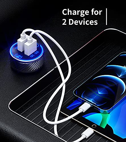 KEWIG Car Charger, 36W 3A Fast Car Charger Adapter, Dual QC3.0 USB Car Charger Fast Charge with Blue LED & ON/Off Switch