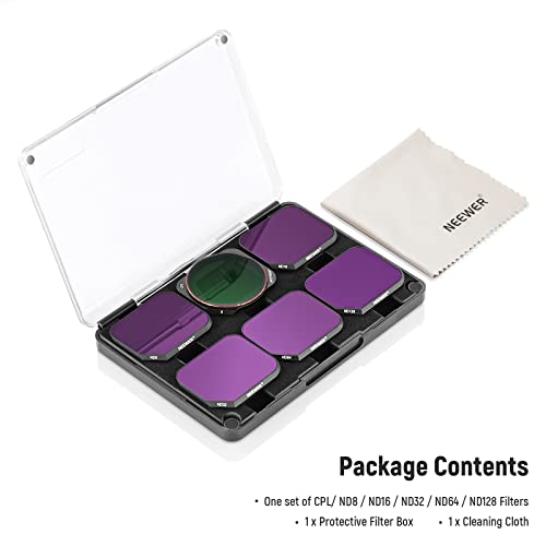 NEEWER 6 Pack ND/CPL Filter Set Compatible with DJI Mavic 3 Classic, HD Optical Glass Neutral Density ND8/16/32/64/128 Filter/CPL Filter, Multi Coated Water Repellent Lightweight Drone Accessories