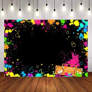 avezano let’s glow splatter photo background glow neon party backdrop 8x6ft blacklight disco retro dance party decoration supplies birthday party banner
