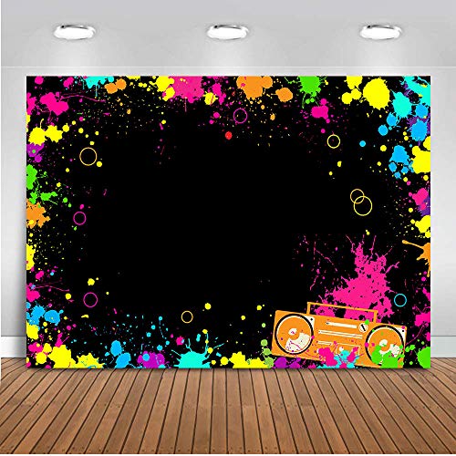 Avezano Let's Glow Splatter Photo Background Glow Neon Party Backdrop 8x6ft Blacklight Disco Retro Dance Party Decoration Supplies Birthday Party Banner