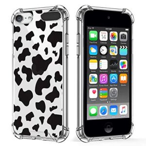 kanghar ipod touch 7 case, ipod touch 6 case,ipod touch 5 case, cow cute pattern shockproof clear four corners cushion durable hard pc + soft tpu bumper anti-scratch protection crystal cover-4inch