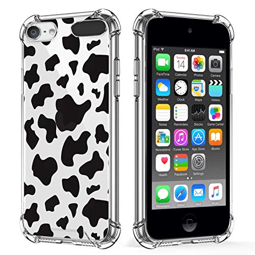 KANGHAR iPod Touch 7 Case, iPod Touch 6 Case,iPod Touch 5 Case, Cow Cute Pattern Shockproof Clear Four Corners Cushion Durable Hard PC + Soft TPU Bumper Anti-Scratch Protection Crystal Cover-4inch