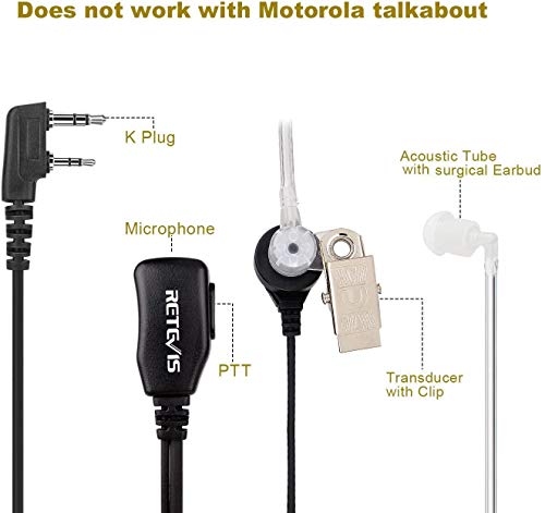 Case of 10, Retevis Walkie Talkies Earpiece with Mic 2 Pin Acoustic Tube Headset Compatible with Baofeng UV-5R Retevis H-777 RT21 RT22 Arcshell AR-5 Two Way Radio