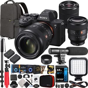 sony a7 iv full frame mirrorless camera body with 2 lens kit fe 50mm f1.2 gm g master + 28-70mm ilce-7m4k/b + sel50f12gm bundle w/deco gear backpack + monopod + extra battery, led and accessories