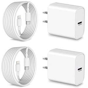 iphone 14 13 12 11 fast charger 10ft [apple mfi certified], 2pack 20w usb c wall charger block charging box + 10 ft long cord usb-c to lightning cable for iphone 14/plus/13/12/11/pro max/mini/xs ipad