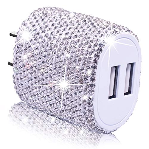 USB Wall Charger Bling 5V/2.4A 24W Dual Port Fast Charger Plug Cell Phone Block Adapter White for iPhone Android Samsung Pad Tablet etc