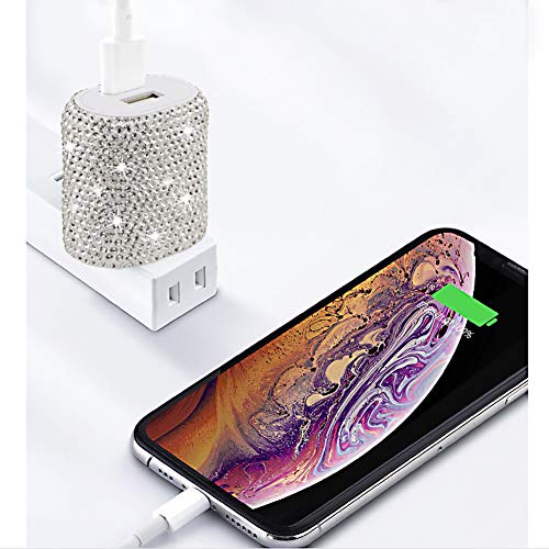 USB Wall Charger Bling 5V/2.4A 24W Dual Port Fast Charger Plug Cell Phone Block Adapter White for iPhone Android Samsung Pad Tablet etc