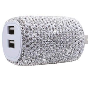 USB Wall Charger Bling 5V/2.4A 24W Dual Port Fast Charger Plug Cell Phone Block Adapter White for iPhone Android Samsung Pad Tablet etc