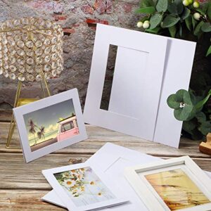 White Picture Mat Kit, Includes Anti Acid Pre Cut Display Photo Frame Mat and Core Bevel Cutting Mat Board for Photo Picture Artwork (12 Sets, 5 x 7, 8 x 10, 11 x 14 Inch)