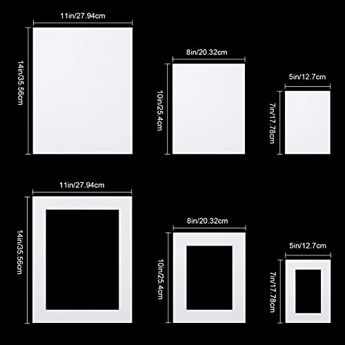 White Picture Mat Kit, Includes Anti Acid Pre Cut Display Photo Frame Mat and Core Bevel Cutting Mat Board for Photo Picture Artwork (12 Sets, 5 x 7, 8 x 10, 11 x 14 Inch)