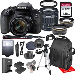 canon eos 800d / rebel t7i w/canon ef-s 18-55mm f/4-5.6 is stm zoom lens & professional accessory bundle w/ 128gb memory card & back-pack case & spare battery & more (renewed)