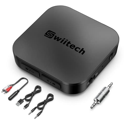 Swiitech Bluetooth Transmitter Receiver, 2-in-1 Bluetooth AUX Adapter, V5.0 Bluetooth Adapter for TV/Car/Speaker/Home Stereo/PC, Pairs 2 Devices Simultaneously, aptX Low Latency (TR-01)