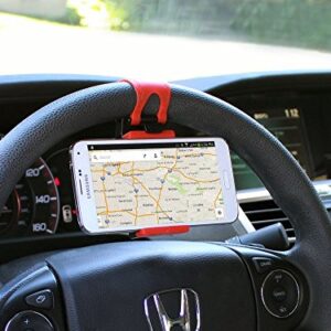 Steering Wheel Smartphone Mount, Phone Holder, Hands Free Compatible with iPhone 14 Pro Max Plus 13 12 11 XS XR Samsung Note 20 10 Z Fold Galaxy S22 S21 Pixel, Moto Google Map Waze GPS Navigation