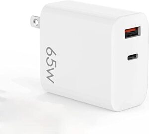 usb c fast charger, 65w 2 port gan pd&qc usb-c power adapter, usb c wall charger for macbook pro, air, ipad pro, air, mini, iphone 14 pro max, 13, 12 galaxy s22 s21 ultra, note 10 plus, pixel 6, 6 pro