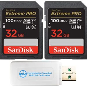 SanDisk 32GB (Two Pack) Extreme Pro Memory Card works with Nikon D3400, D3300, D750, D5500, D5300, D500, AW130, W100, L840 Digital DSLR Camera SDHC 4K V30 UHS-I with Everything But Stromboli Reader