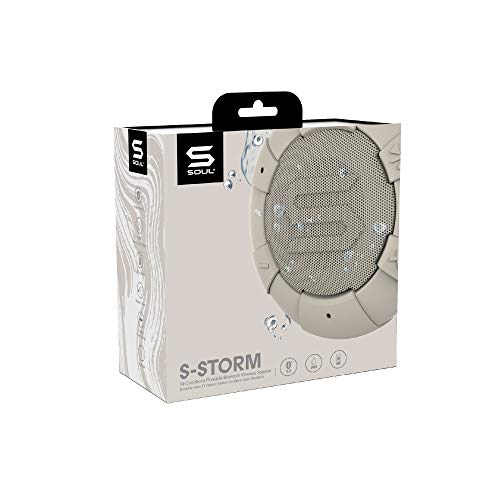 SOUL S-Storm Weatherproof Bluetooth Speaker - Rugged and Durable Outdoor Speaker with HD Sound, 20-Hour Playtime, and IP68 Waterproof Rating for Shower, Beach, Pool, Boating, and Hiking (Beige)