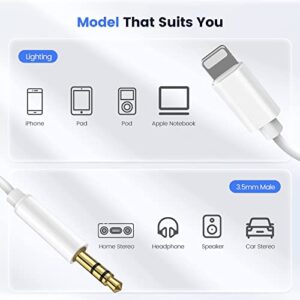 Aux Cord for iPhone 14/13/12/X/XS/11/11 Pro/11 Pro Max/8/8Plus/7/7Plus Aux Cable for Car 3.5mm Aux Cable Premium Auxiliary Audio to Car Stereo/Speaker/Headphone Adapter Support All iOS System