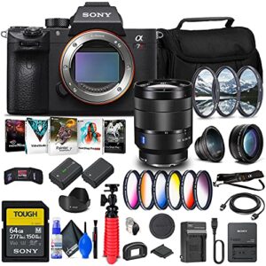 sony alpha a7r iva mirrorless digital camera (body only) (ilce7rm4a/b) + sony fe 24-70mm f/4 lens + 64gb memory card + corel photo software + case + np-fz100 compatible battery + more (renewed)