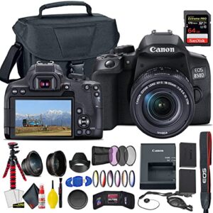 canon eos 850d / rebel t8i dslr camera with 18-55mm lens, extra canon battery, creative filters, eos camera bag, sandisk extreme pro 64gb card, 6ave cleaning set, more (renewed)