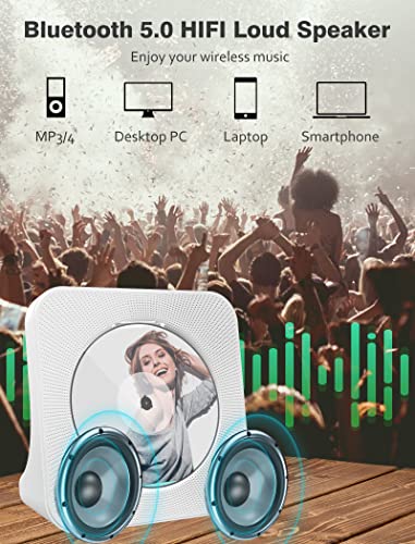 Portable CD Player with Bluetooth: 4000mAh Rechargeable Kpop Music Player with HiFi Speaker,Remote Control,LCD Display,Sleep Timer,Headphone Jack, Supports CD/Bluetooth/FM Radio/U-Disk/AUX