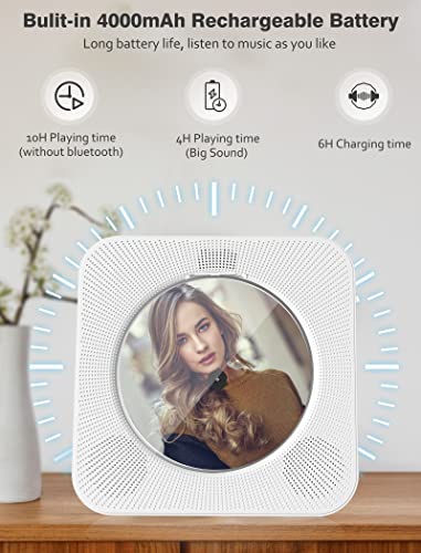 Portable CD Player with Bluetooth: 4000mAh Rechargeable Kpop Music Player with HiFi Speaker,Remote Control,LCD Display,Sleep Timer,Headphone Jack, Supports CD/Bluetooth/FM Radio/U-Disk/AUX