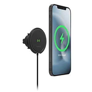 mophie snap+ wireless vent mount universal charger, 15w charging, magnetic positioning for accurate placement, one-hand operation, compatible with magsafe for iphone 12 models & qi- enabled devices