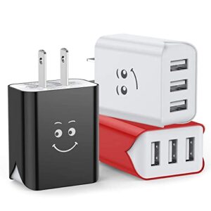usb wall charger, upgraded ul certified 3-pack 3-port 3.1a charging block usb plug cube compatible for iphone 11/xs/xs max/xr/x/8/7/6/plus,ipad air/mini,galaxy10/9/8/7,note9/8,nexus and more