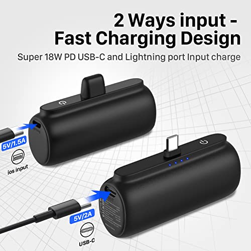 USB C Portable Charger Power Bank 5500mAh, 18W PD Type-C Fast Charging Portable Phone Charger for Samsung Galaxy S23 S22 S10, Note 20, Moto G8, Google Pixel, LG, Nintendo Switch, Android Phones-Black