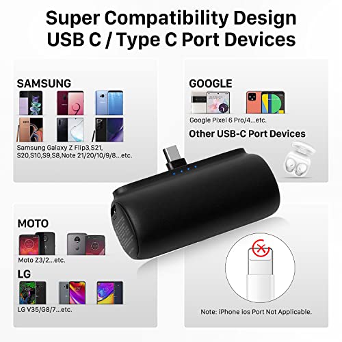 USB C Portable Charger Power Bank 5500mAh, 18W PD Type-C Fast Charging Portable Phone Charger for Samsung Galaxy S23 S22 S10, Note 20, Moto G8, Google Pixel, LG, Nintendo Switch, Android Phones-Black