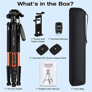 75 inch Travel Camera Tripod, Lightweight Aluminum Video Tripod for DSLR SLR Canon Nikon Sony Olympus DV with Carry Bag