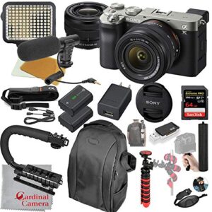 cardinal camera-sony sony alpha a7c mirrorless digital camera with 28-60mm lens (silver) video bundle + led video light + microphone + extreme speed 64gb memory(20pc bundle), full-size, ilce7cl/b