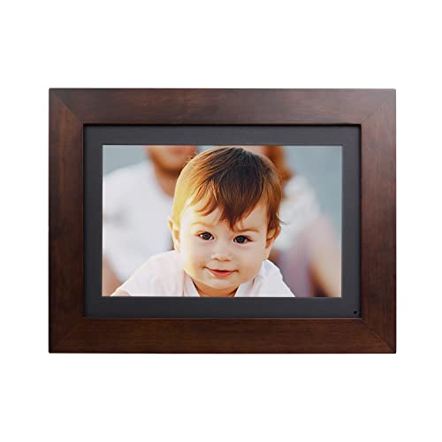 Brookstone PhotoShare 8” Smart Digital Picture Frame, Send Pics from Phone to Frames, WiFi, 8 GB, Holds 5,000+ Pics, HD Touchscreen, Premium Espresso Wood, Easy Setup, No Fees