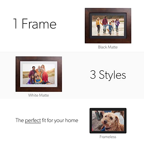 Brookstone PhotoShare 8” Smart Digital Picture Frame, Send Pics from Phone to Frames, WiFi, 8 GB, Holds 5,000+ Pics, HD Touchscreen, Premium Espresso Wood, Easy Setup, No Fees