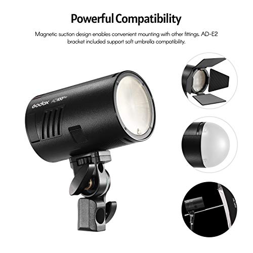 GODOX AD100Pro Pocket Studio Flash Light Photography Light OLED Screen 5800K 1/8000s Sync TTL/Multi/M Flash Built-in 2.4G Wilreless X System 5 Groups 32 Channels with Rechargeable 2600mAh Battery