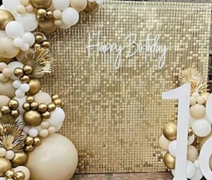 easy setup 24 panel square sequin shimmer wall panels for party decorations – best party decor for wedding, anniversary, birthday, engagement and bachelorette parties (light gold, 24)