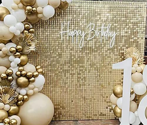 Easy Setup 24 Panel Square Sequin Shimmer Wall Panels for Party Decorations – Best Party Decor for Wedding, Anniversary, Birthday, Engagement and Bachelorette Parties (Light Gold, 24)