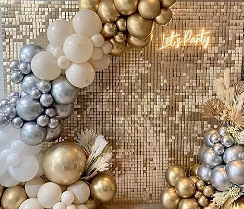 Easy Setup 24 Panel Square Sequin Shimmer Wall Panels for Party Decorations – Best Party Decor for Wedding, Anniversary, Birthday, Engagement and Bachelorette Parties (Light Gold, 24)