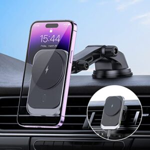 for magsafe car charger mount, magnetic car wireless charger for iphone 14/13/12, 14/13/12 pro, 14/13/12 pro max, 14 plus, 13/12 mini, air vent dashboard car charging holder(with qc 3.0 car charger)