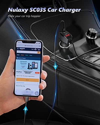 Nulaxy USB C Car Charger, 5 Multi Ports Adapter Car Charger with 3 Quick Charge 3.0 Port, 76W Cigarette Lighter USB Charger for Back Seat Charging, Compatible with Smartphones and Tablets Charging