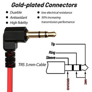 COCOMK TRS Cable,3.5mm TRS to TRS Adapter Microphone Patch Cable,1/8 Aux Cord TRS Audio Converter Patch Cables,Cameras Coiled Live Streaming Mic Cord (Red)